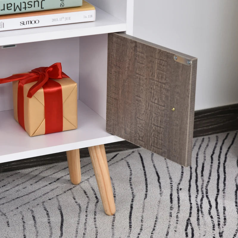 Freestanding Bookcase with Storage Cabinet - 6 Shelves, Wood Legs, White & Grey - Home Office Display, 24D x 71.8W x 90.8H cm