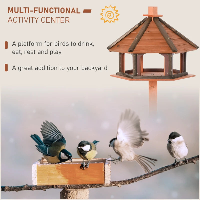 130cm Wooden Bird Table with Roof - Outdoor Feeding Station for Birds, Brown Color, Perfect Garden Accessory