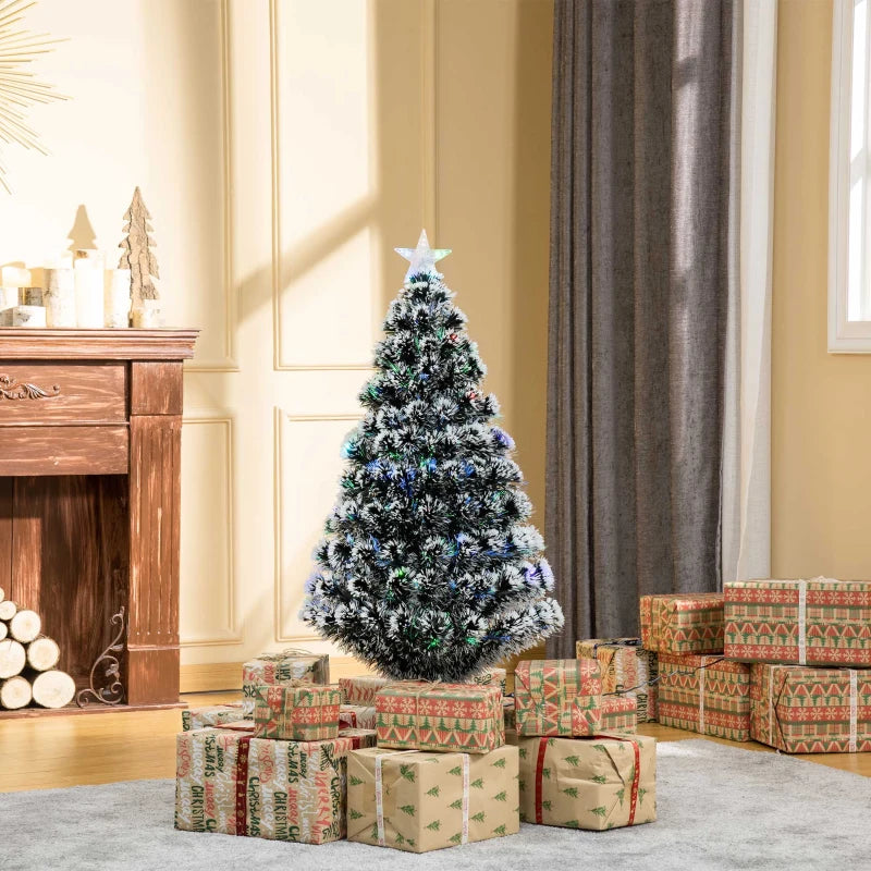 4ft Prelit Artificial Christmas Tree - Snowy Green & White Xmas Tree with Colorful LED Fiber Optic Lights