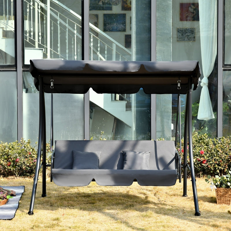 Dark Grey 3-Seater Outdoor Patio Swing Bed with Canopy & Cushion