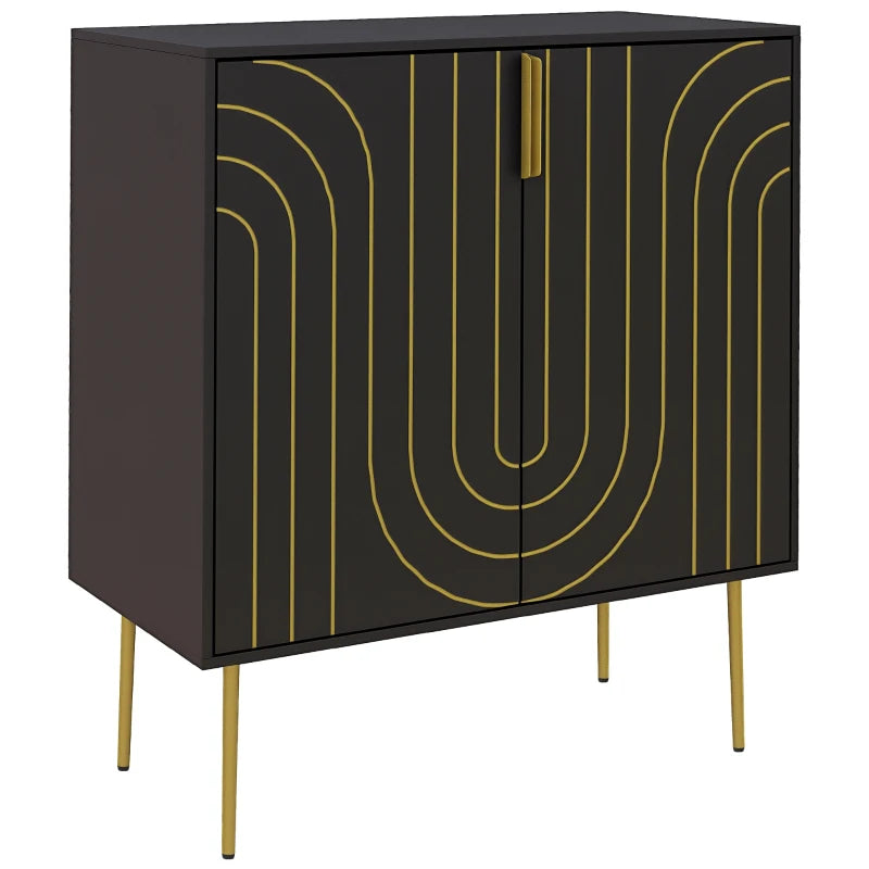 Art Deco Inspired Black and Gold Sideboard with Adjustable Shelf - Elegant Storage Solution for Modern Homes