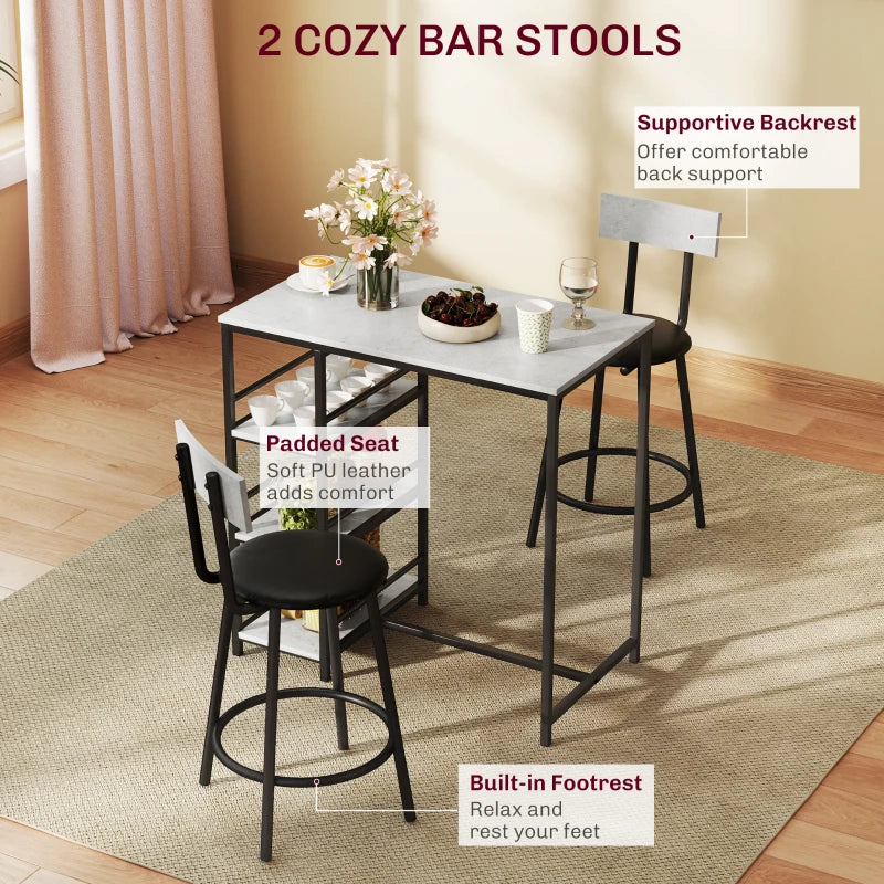 Stylish 3-Piece Kitchen Dining Set with Shelves - Modern Grey and Black Design for Small Spaces
