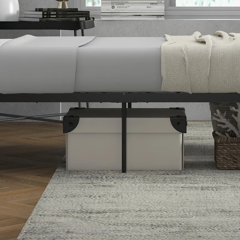 Unique Black Metal Bed Frame with Headboard & Footboard - Solid Slat Support & Underbed Storage - Stylish Bedroom Furniture