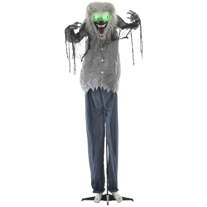 6'8" Skeleton Werewolf Halloween Animatronic with Glowing Eyes - Spooky Outdoor Decoration for Haunted House