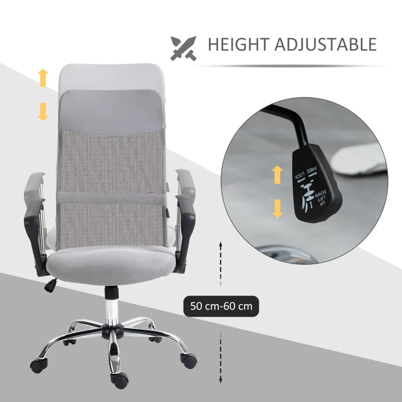 Vinsetto Ergonomic Mesh Office Chair - Adjustable Height & Tilt Function - Light Grey Comfort for Home & Office
