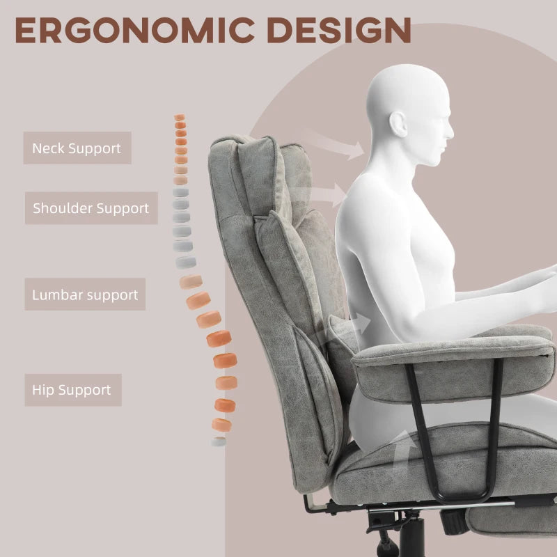 Ergonomic Office Chair with 6-Point Massage & Heat, Reclining Function, Lumbar Support, Foot Rest, Height-Adjustable, Grey