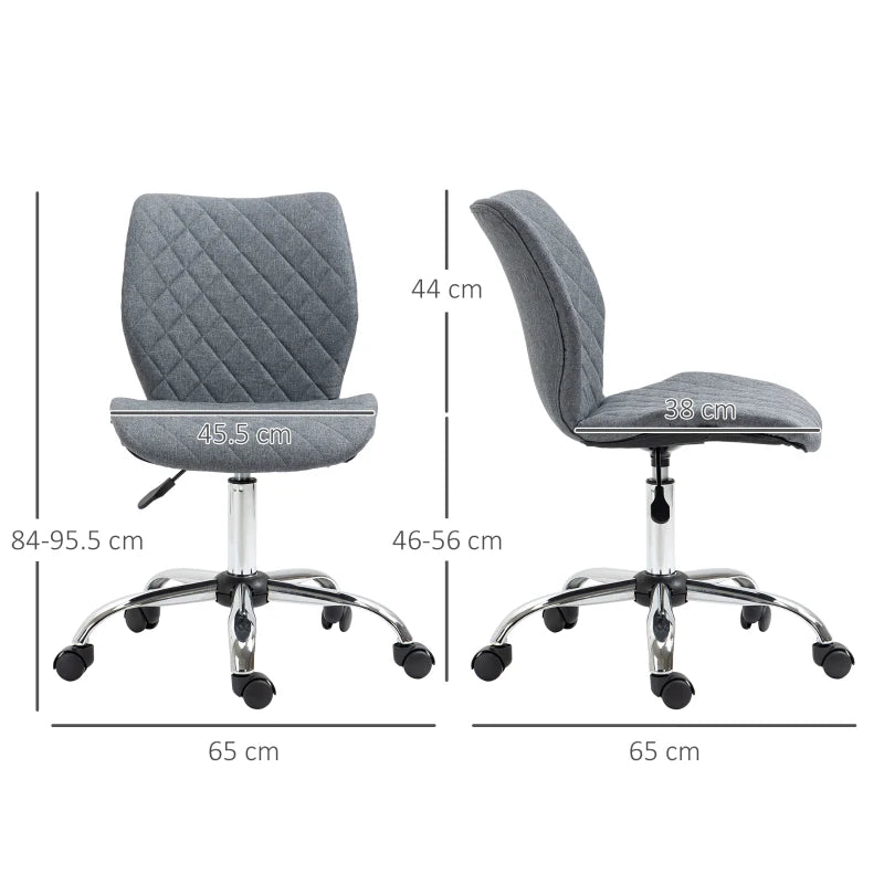 Vinsetto Armless Adjustable Office Chair - Swivel Computer Chair with Rolling Wheels & Linen Fabric Back Support - Grey