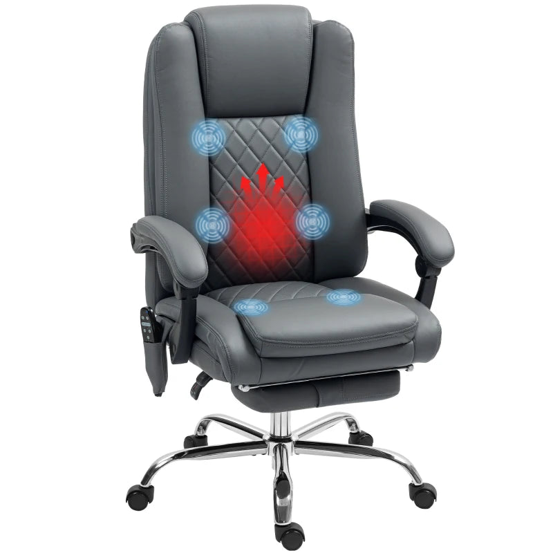 Executive Office Chair with 6-Point Massage & Heat - Ergonomic Light Grey Comfort for Home & Office