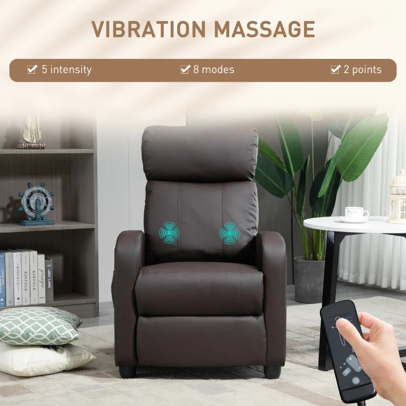 Massage Recliner Armchair in Faux Leather with Adjustable Leg Rest and Side Pocket for Living Room, Brown