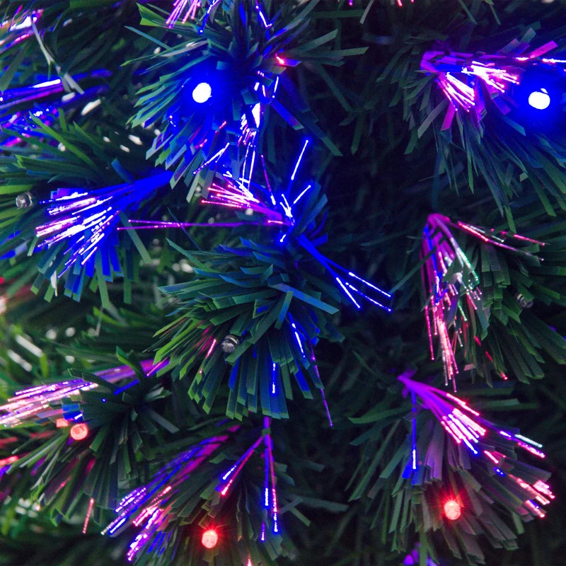 4ft Prelit Artificial Christmas Tree with Multi-Colored Fiber Optic LED Lights - Festive Holiday Home Decoration, Green Xmas Tree