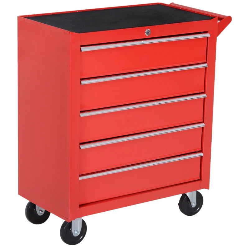 5 Drawer Rolling Tool Cabinet for Garage Storage Box - Red