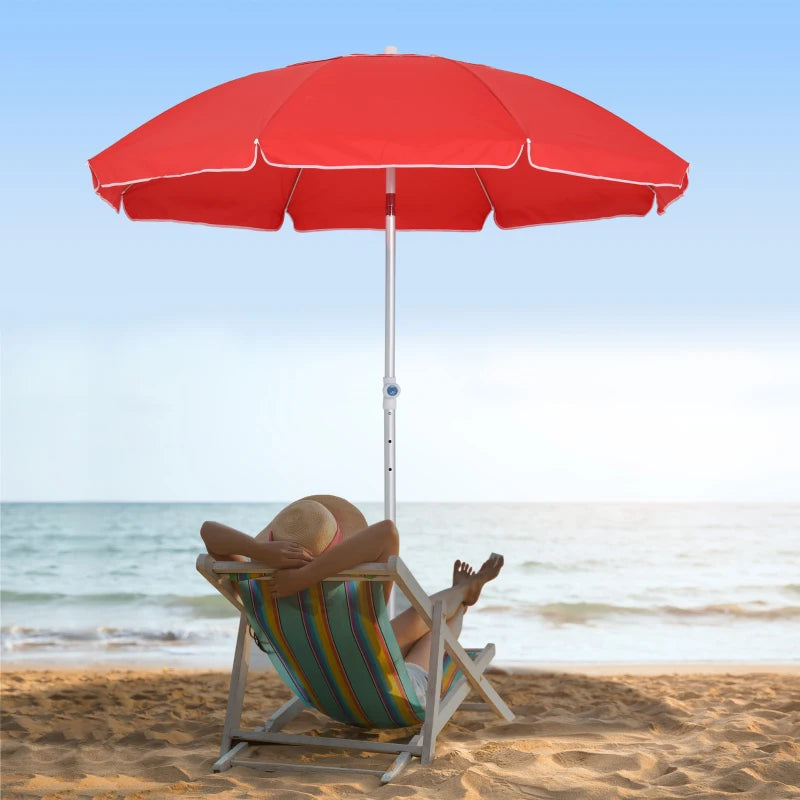 Red Portable Beach Umbrella with Tilt and Adjustable Height