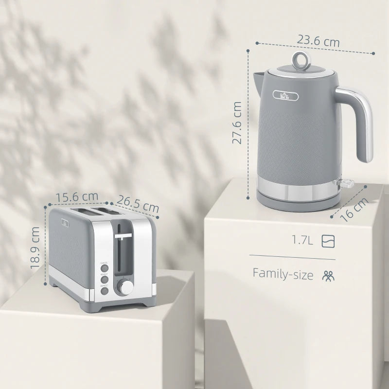 Sleek Grey Textured Kettle and Toaster Set - Modern Kitchen Appliances for Stylish Home Decor