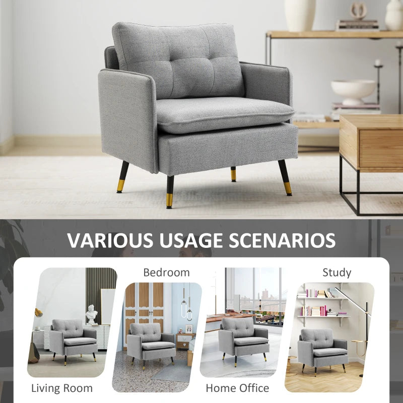 Stylish Grey Upholstered Accent Chair with Button Tufting for Living Room and Bedroom