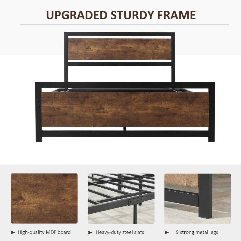 Double Size Metal Bed Frame with Headboard & Footboard - Sturdy Slat Support & Underbed Storage - Ideal Bedroom Furniture for Adults
