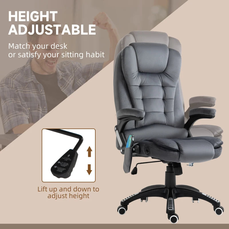 Vinsetto Heated Massage Recliner Chair - 6 Massage Points, Velvet Fabric, 360° Swivel, Grey Office Chair for Ultimate Comfort