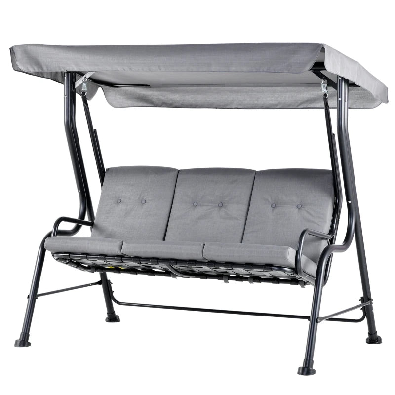 Grey Metal 3-Person Outdoor Porch Swing Chair