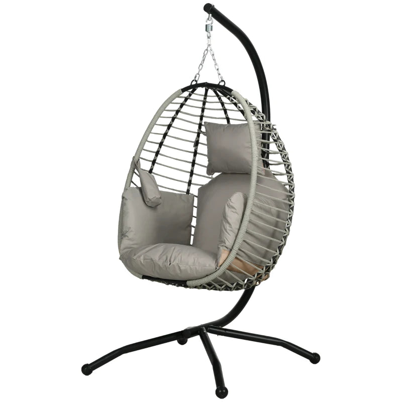 Grey Rattan Hanging Egg Chair with Seat Cushion