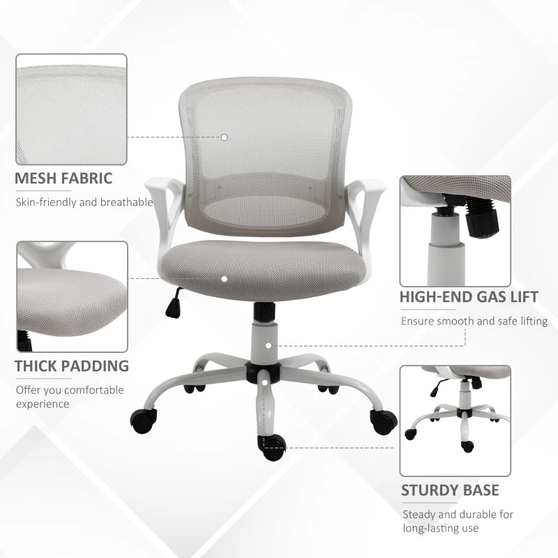 Vinsetto Grey Mesh Office Chair - Ergonomic Swivel Desk Chair with Lumbar Support & Adjustable Armrests