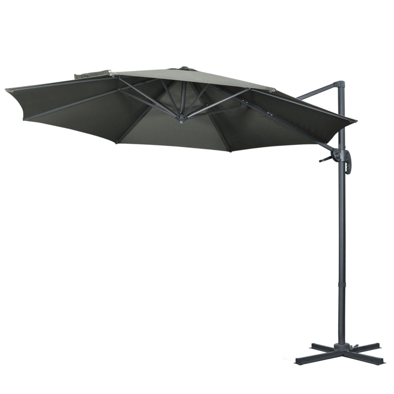 Grey 3x3m Cantilever Garden Umbrella with 360° Rotation and Tilt