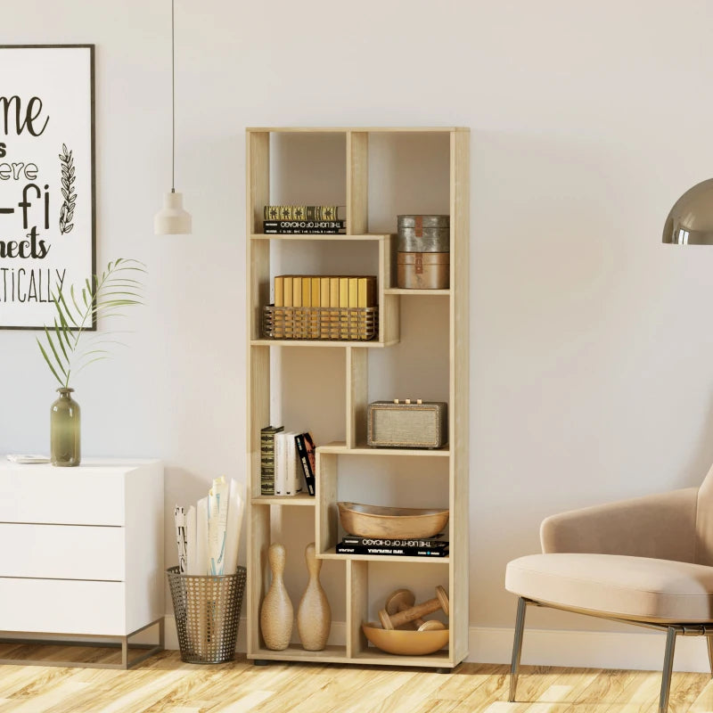 Modern Tall Bookshelf - 8 Cube Storage Unit, Freestanding Room Divider for Living Room, Bedroom & Home Office, 70x24x178 cm, Natural Finish