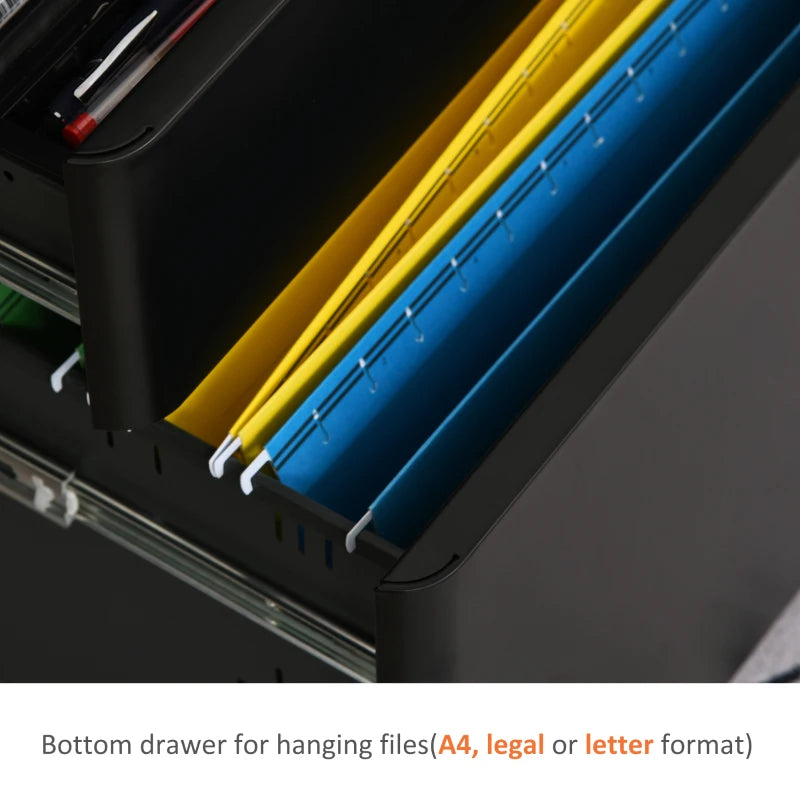 Vinsetto Lockable Rolling Filing Cabinet - 3 Drawer Steel Office Storage Unit for A4, Letter & Legal Files
