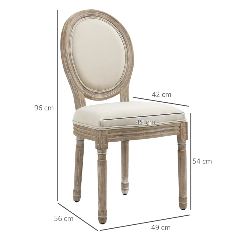 Set of 2 Cream French-Inspired Wooden Dining Chairs - Elegant Rustic Furniture for Dining Room or Kitchen
