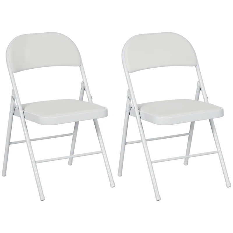 Set of 2 White Cushioned Folding Chairs - Portable, Lightweight, Ideal for Indoor & Outdoor Use, Comfortable Seating