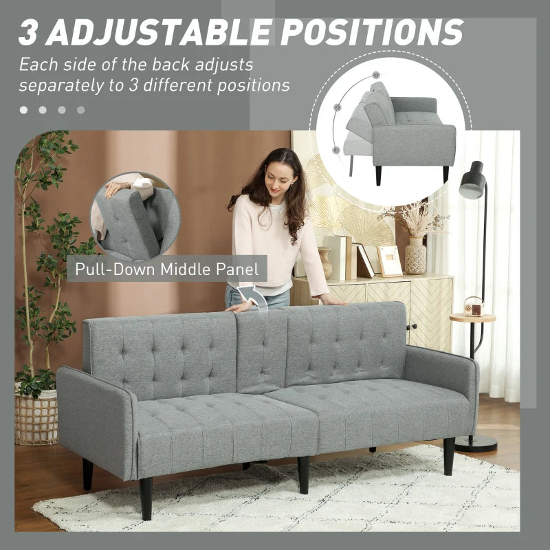 Light Grey Three-Seater Sofa Bed with Cupholders for Comfort and Style