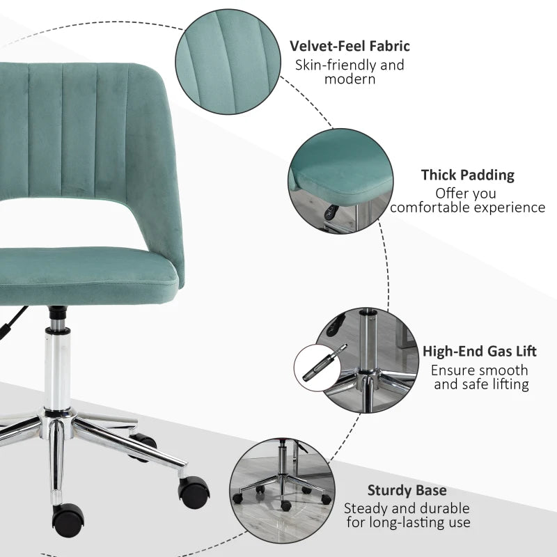 Vinsetto Green Velvet Mid Back Office Chair - Swivel Scallop Shape Computer Desk Chair for Home Study & Bedroom