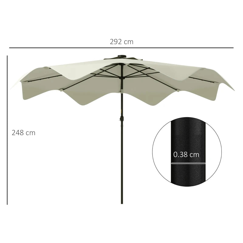 LED Solar Patio Umbrella, Outdoor Market Table Parasol, Cream White, 3x3m