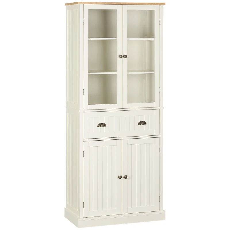 Freestanding Kitchen Cupboard - 5-Tier Storage Cabinet with Adjustable Shelves & Drawer - Cream White for Living & Dining Room