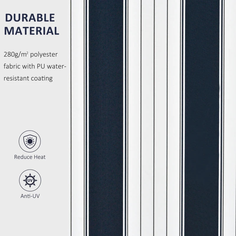 3.5m x 2.5m Manual Retractable Awning - Dark Blue/White Stripes