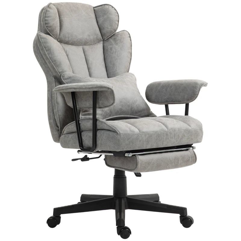 Ergonomic Executive Office Chair with Foot Rest, Lumbar Support, Reclining Feature & Wide Seat - Stylish Grey Design