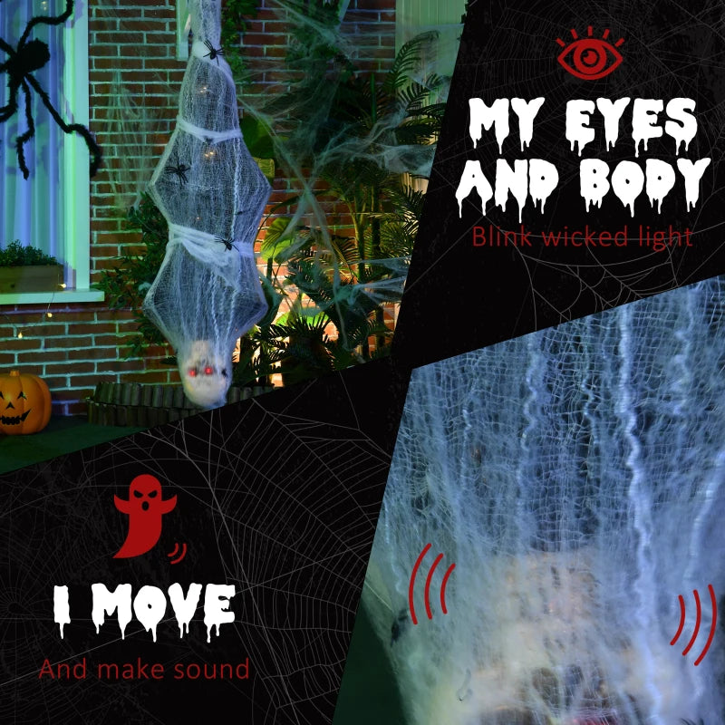 4.7ft Animated Hanging Mummy Halloween Decoration with Light Up Eyes, Sound, Motion Activation, Spider Web, Posable Arms