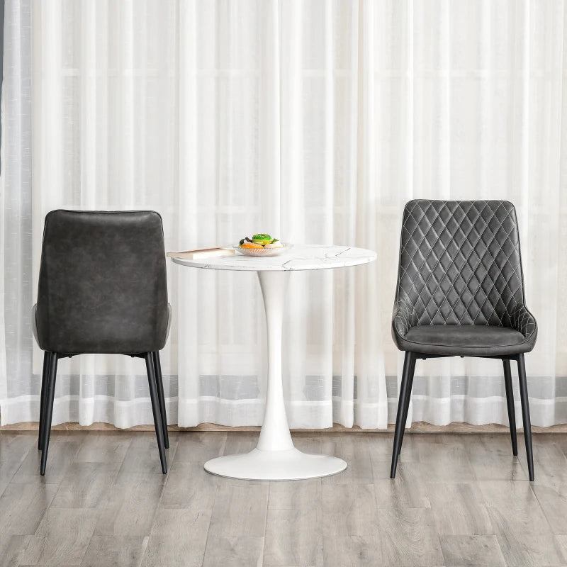 Retro Dining Chair Set of 2 - PU Leather Upholstered Side Chairs for Kitchen & Living Room with Metal Legs in Grey