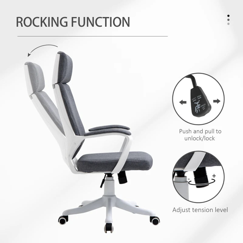 Vinsetto Ergonomic Office Chair - High Back Desk Chair with Headrest & Lumbar Support, Adjustable Height, Grey for Home & Work