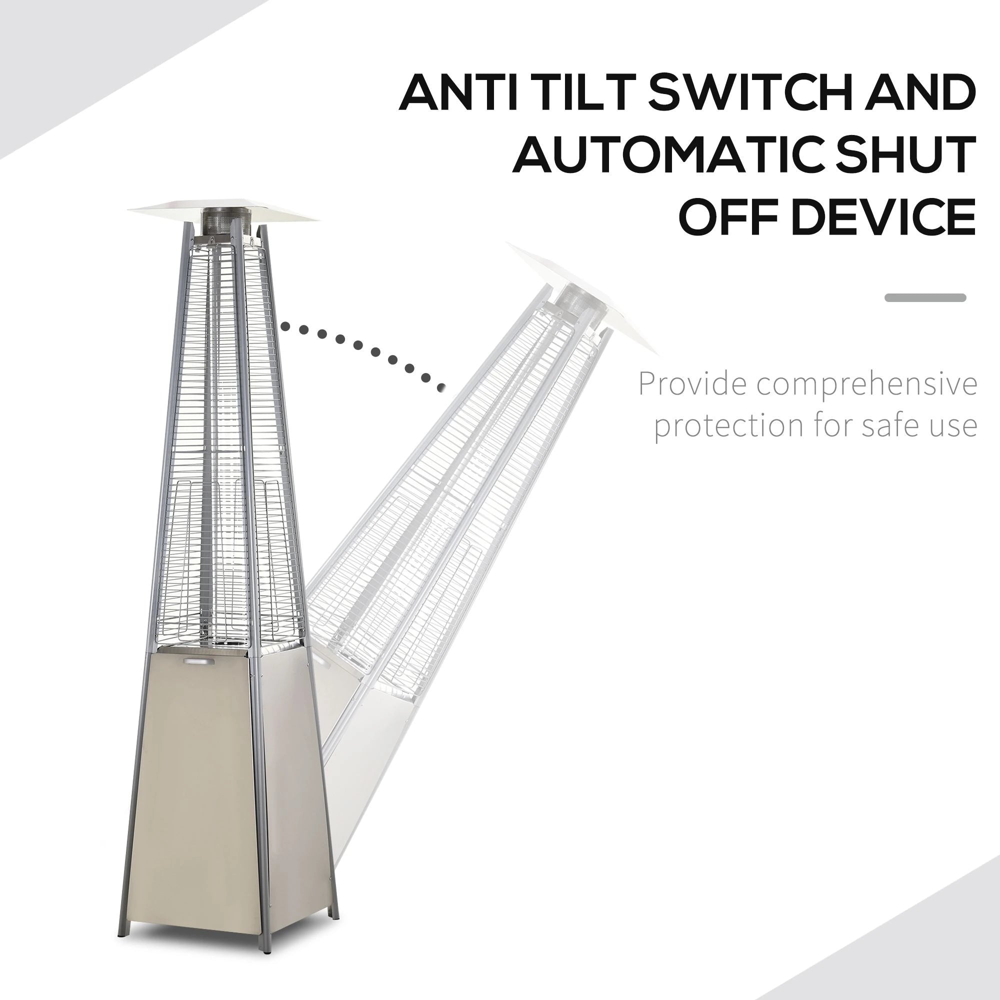 Stainless Steel Outdoor Garden Pyramid Patio Heater with Wheels and Rain Cover - Silver