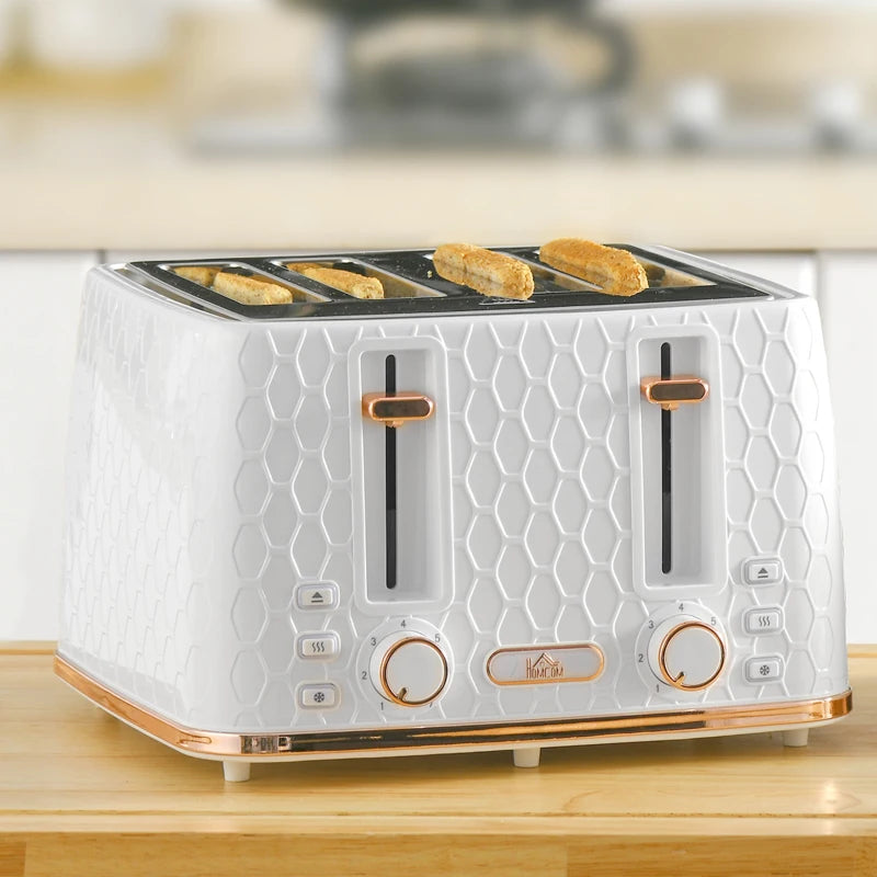 Premium Four-Slice Honeycomb Toaster in White - Fast Toasting, Stylish Design, Perfect for Family Breakfasts