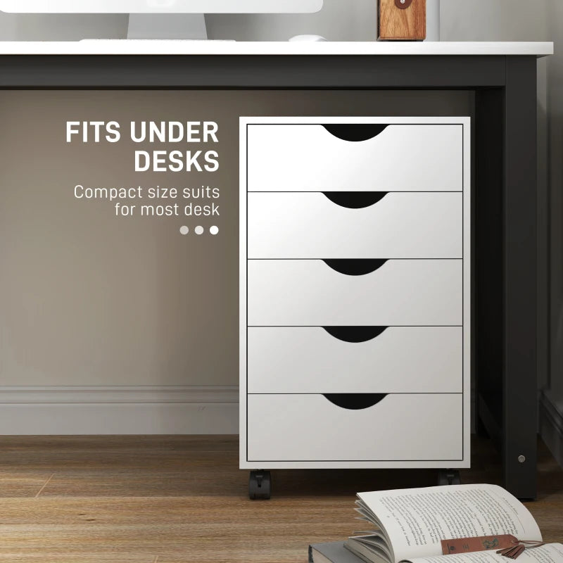 Modern White Five-Drawer Filing Cabinet for Home Office Storage - Stylish and Functional Organization Solution