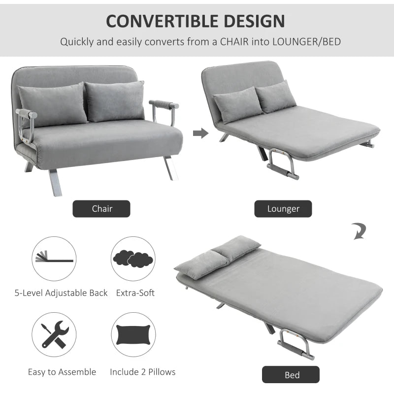 Light Grey Two-Seater Click-Clack Sofa Bed for Stylish Living Spaces