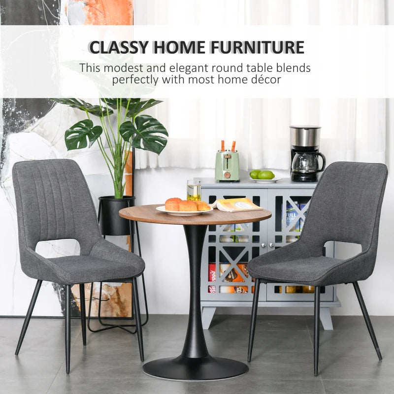 Modern Round Dining Table - Stylish Leisure Coffee Bistro Table with Metal Base for Kitchen & Dining Room - Brown Finish