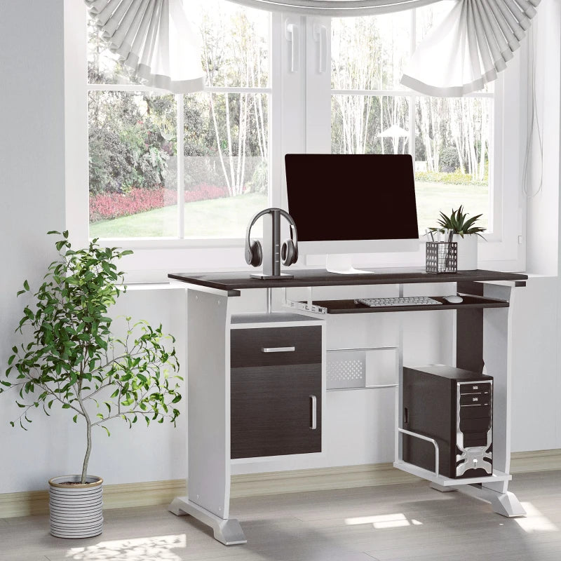 Black Walnut Computer Desk with Sliding Keyboard Tray, Storage Drawers & Host Box Shelf - Home Office Study Workstation 100x52x75cm