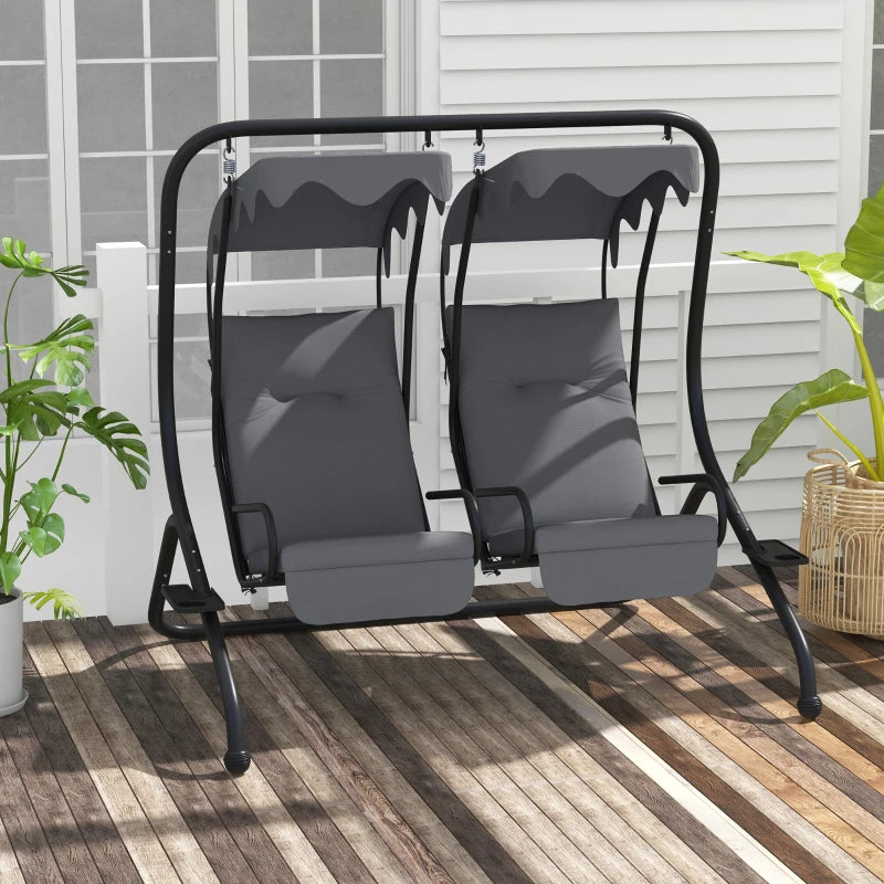 Grey 2-Seater Garden Swing Chair with Canopy