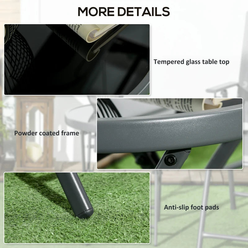 45cm Round Folding Garden Side Table - Outdoor Patio Coffee Table with Imitation Marble Glass Top - Black