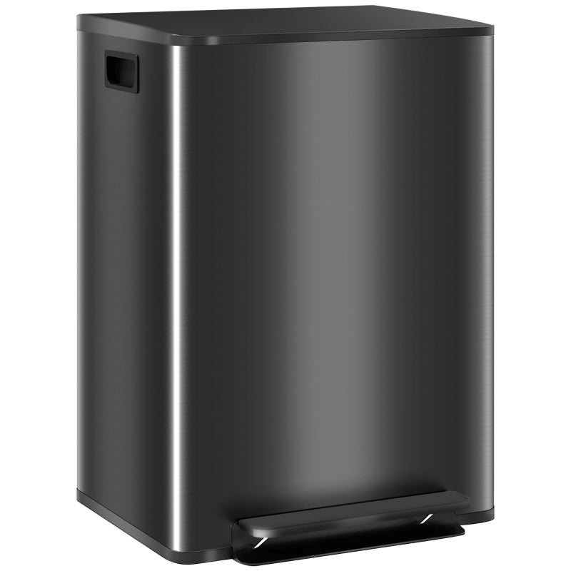 60L Dual Compartment Stainless Steel Trash Bin with Deodoriser Holders - Stylish Black Waste Management Solution