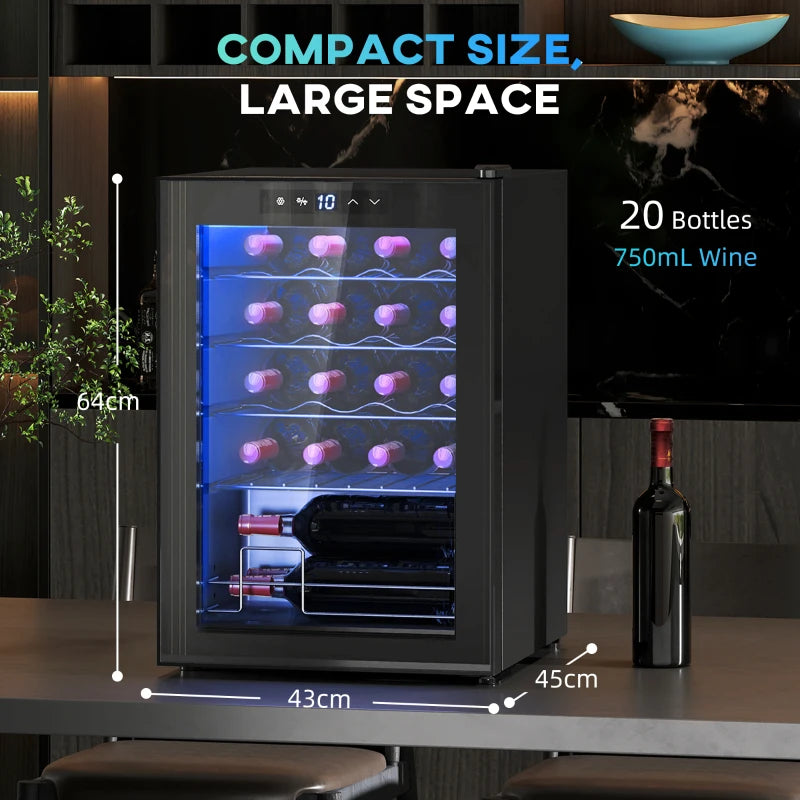 20-Bottle Countertop Wine Fridge - Black, Perfect for Home or Office, Stylish Wine Cooler with Adjustable Temperature