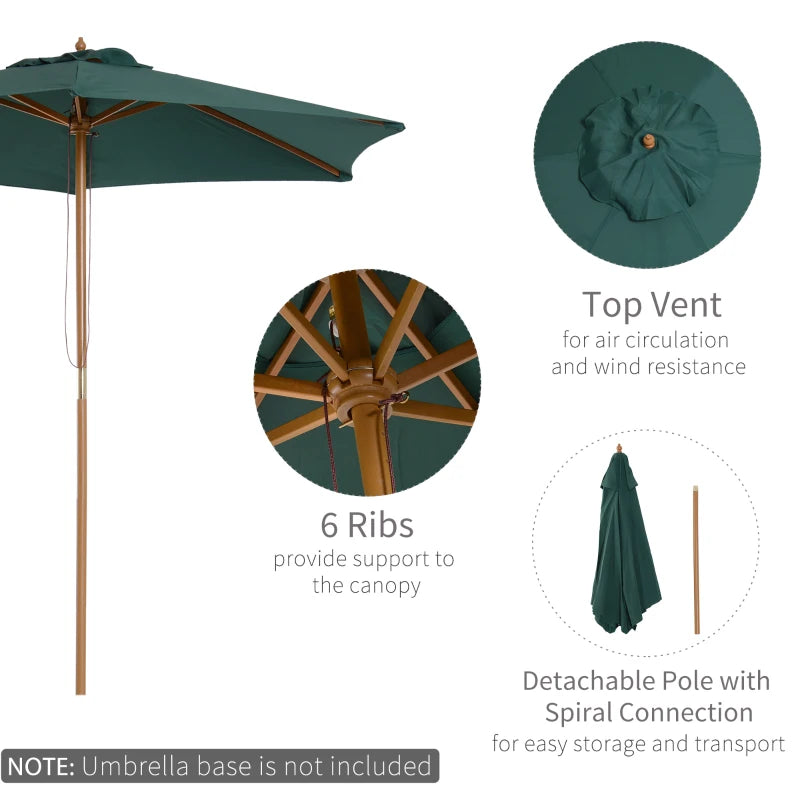 Green 2.5m Wooden Garden Parasol Sun Shade