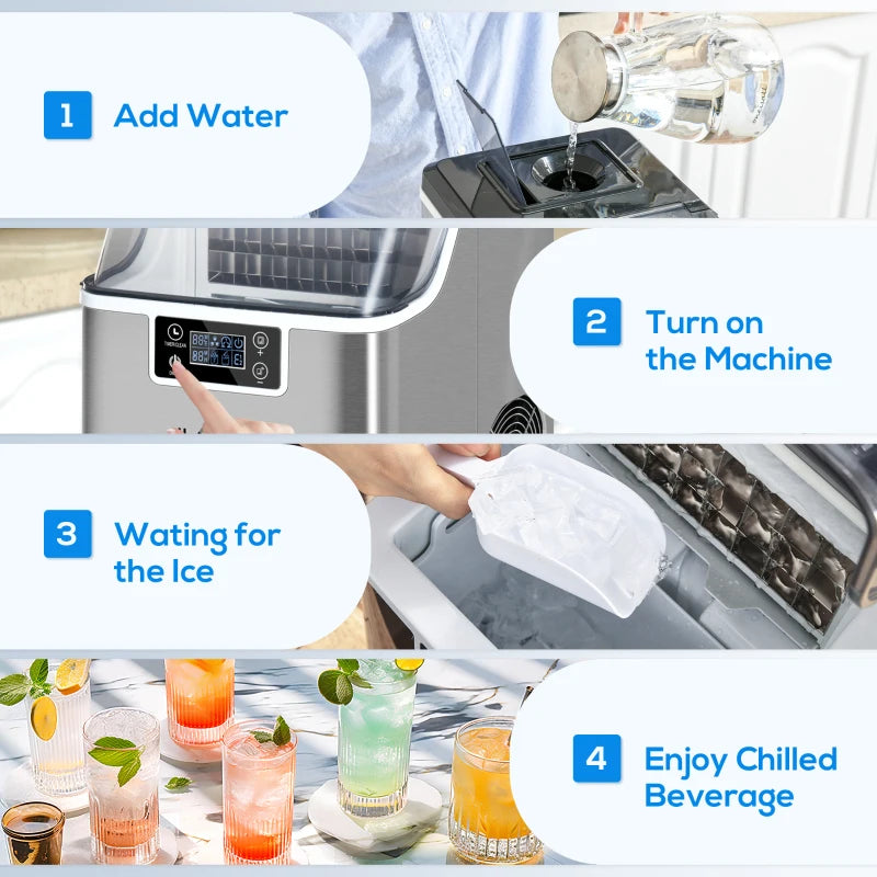 3.2L Compact Ice Maker with LCD Display & Accessories - Sleek Silver-Tone Portable Ice Machine for Home & Parties