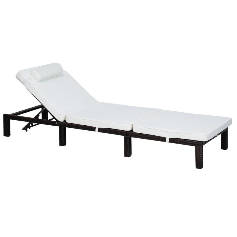 White Rattan Sun Lounger with Padded Cushion & Headrest